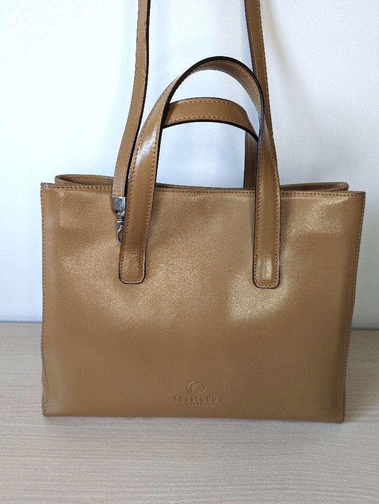 Lederen beige handtas, Ophalen of Verzenden, Zo goed als nieuw, Beige, Handtas