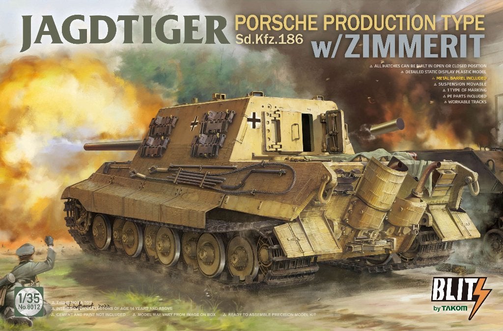 TAKOM 8012 Jagdtiger Porsche Sd.Kfz.186 w/Zimmerit éch. 1/35, Neuf, Autres marques, Tank, Enlèvement ou Envoi