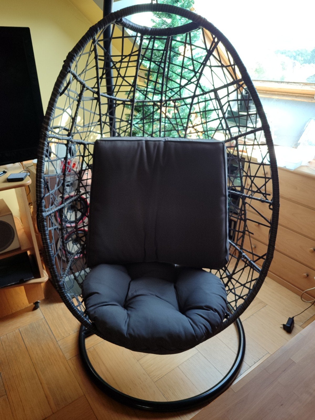 Hangstoel eivormig met kussens voor binnen en buiten, Jardin & Terrasse, Chaises de jardin, Enlèvement, Comme neuf, Ajustable