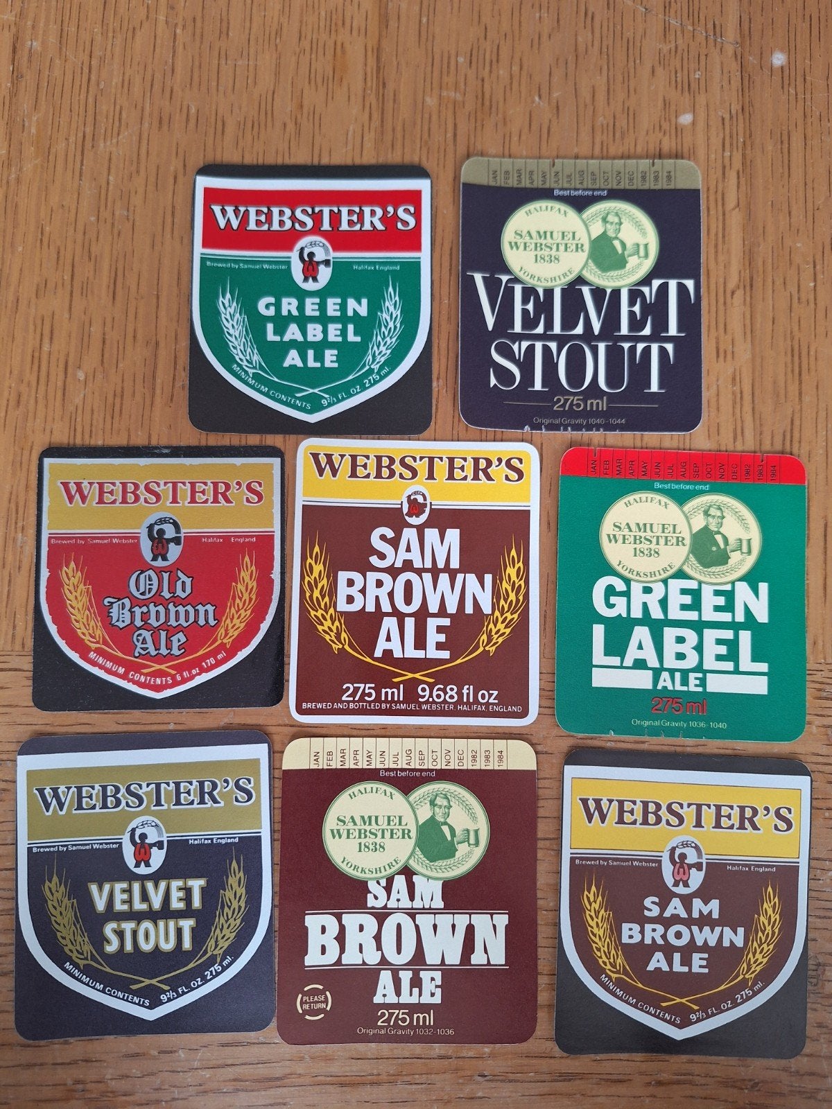 8x bieretiketten brouwerij Webster Halifax Engeland 1980, Ophalen of Verzenden