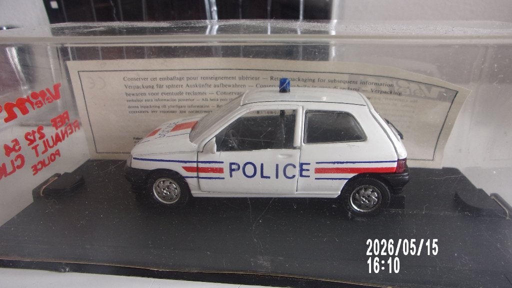 RENAULT CLIO POLICE.VEREM FRANCE 1/43 IMPEC,VITRINE ORIG., Ophalen of Verzenden, Zo goed als nieuw, Auto, Overige merken