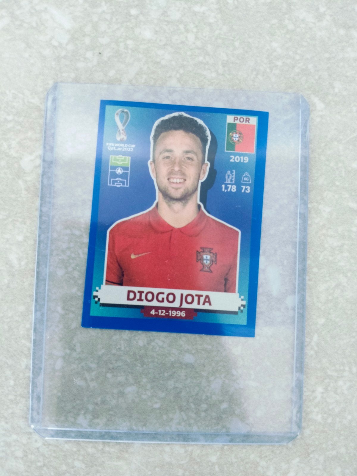 Panini sticker WK Qatar Diogo Jota Portugal blauwe rand, Enlèvement ou Envoi, Autocollant