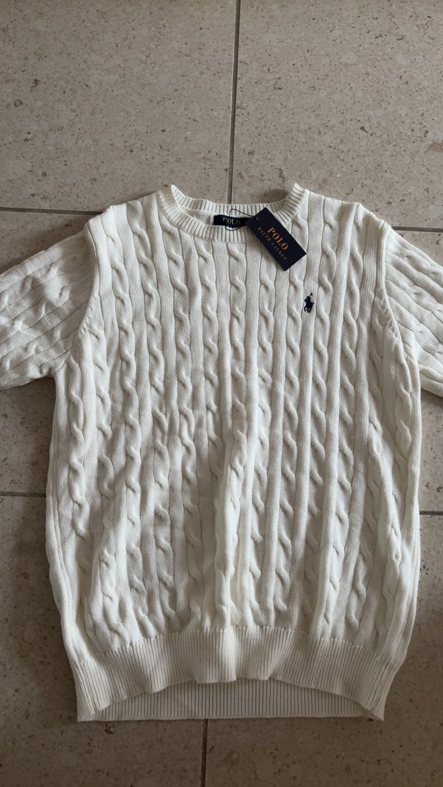 Polo Ralph Lauren Kabeltrui  Wit Neiuw, Enlèvement, Neuf, Taille 48/50 (M), Blanc