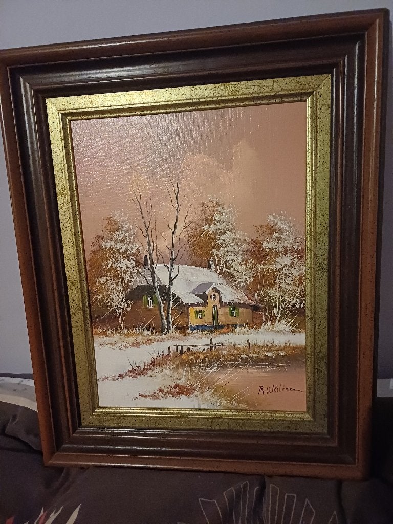 groot winterland schilderij R wolters, Antiek en Kunst, Ophalen, Doek, Gesigneerd, Landschap