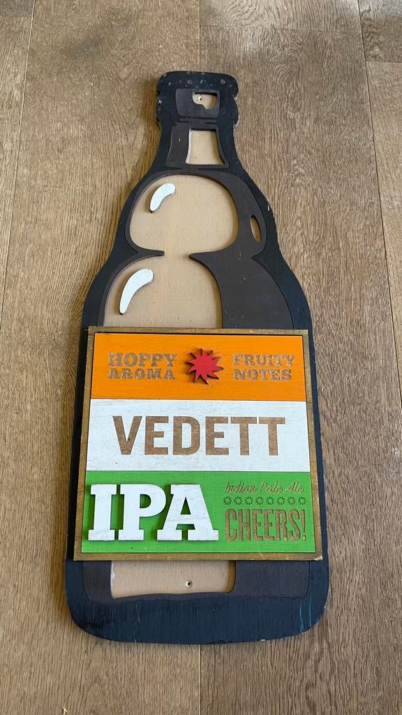 Vedett houten reclame., Ophalen of Verzenden, Gebruikt, Reclamebord, Plaat of Schild
