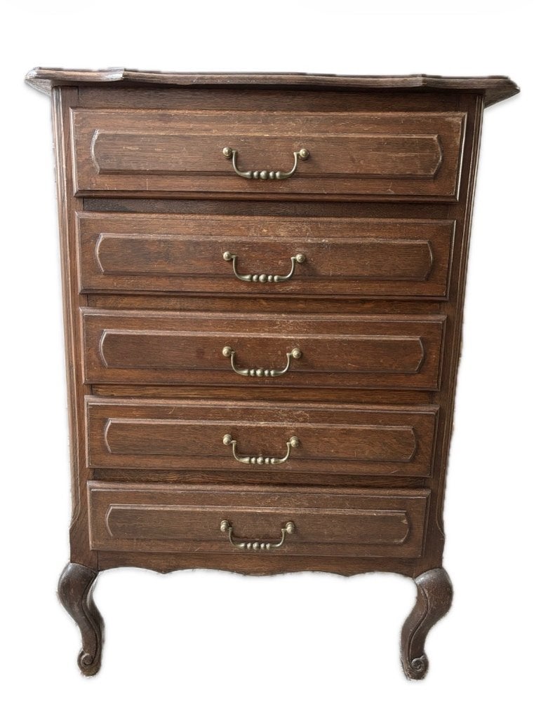 Chiffonnier / Semainier en Chene massif Style Louis XV, 25 à 50 cm, 5 tiroirs ou plus, Louis xV, Moins de 100 cm