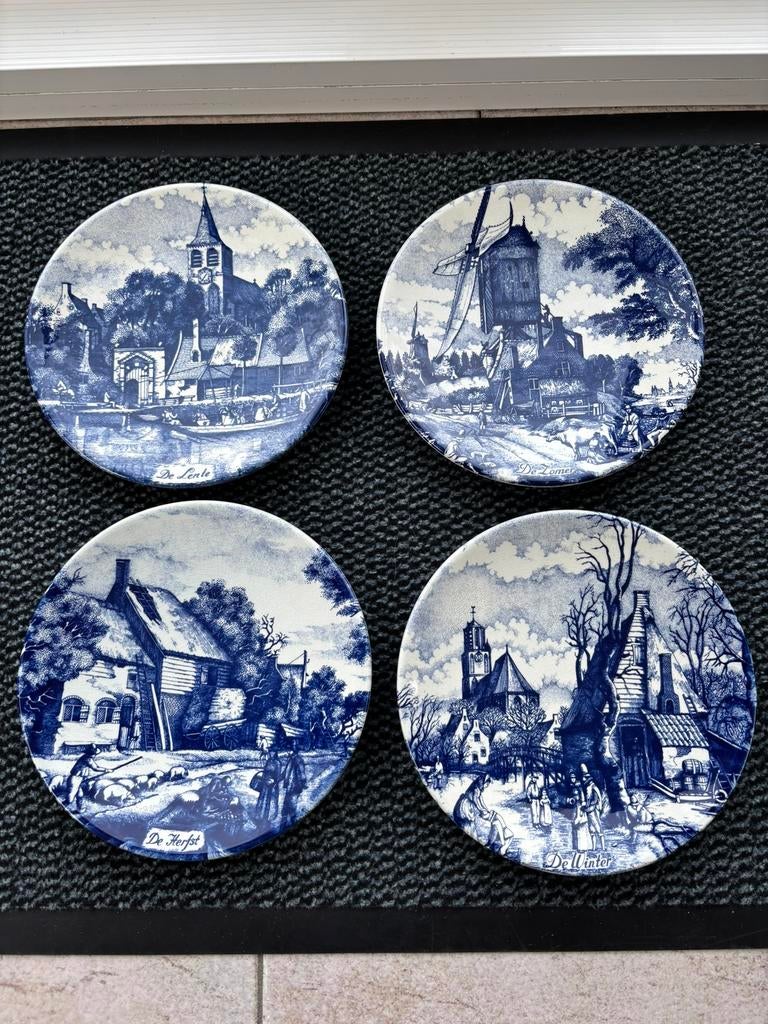 Borden 4 seizoenen. 23 cm. Volledig intact. Delfts blauw, Enlèvement