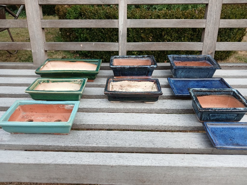 Bonsai pot schaal keramiek blauw en groen 7 stuks, Tuin en Terras, Ophalen of Verzenden, Rechthoekig