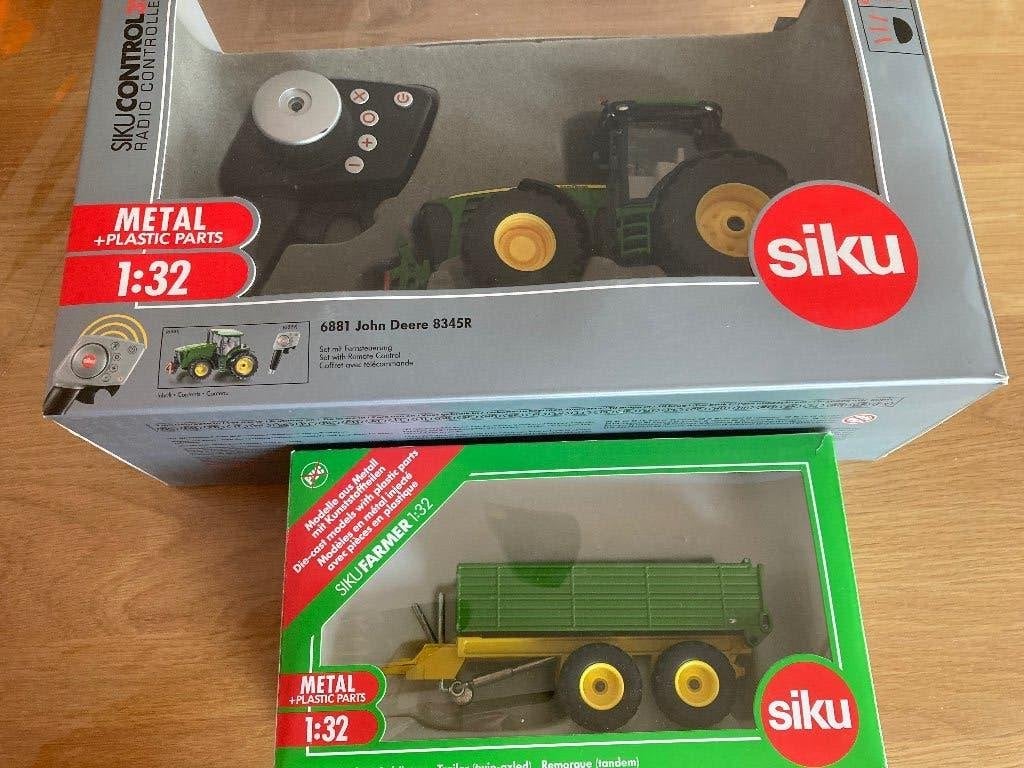Lot Siku Control Tracteur John Deere 6881 Remorque 2252, Enlèvement, Utilisé, Grue, Tracteur ou Agricole, SIKU