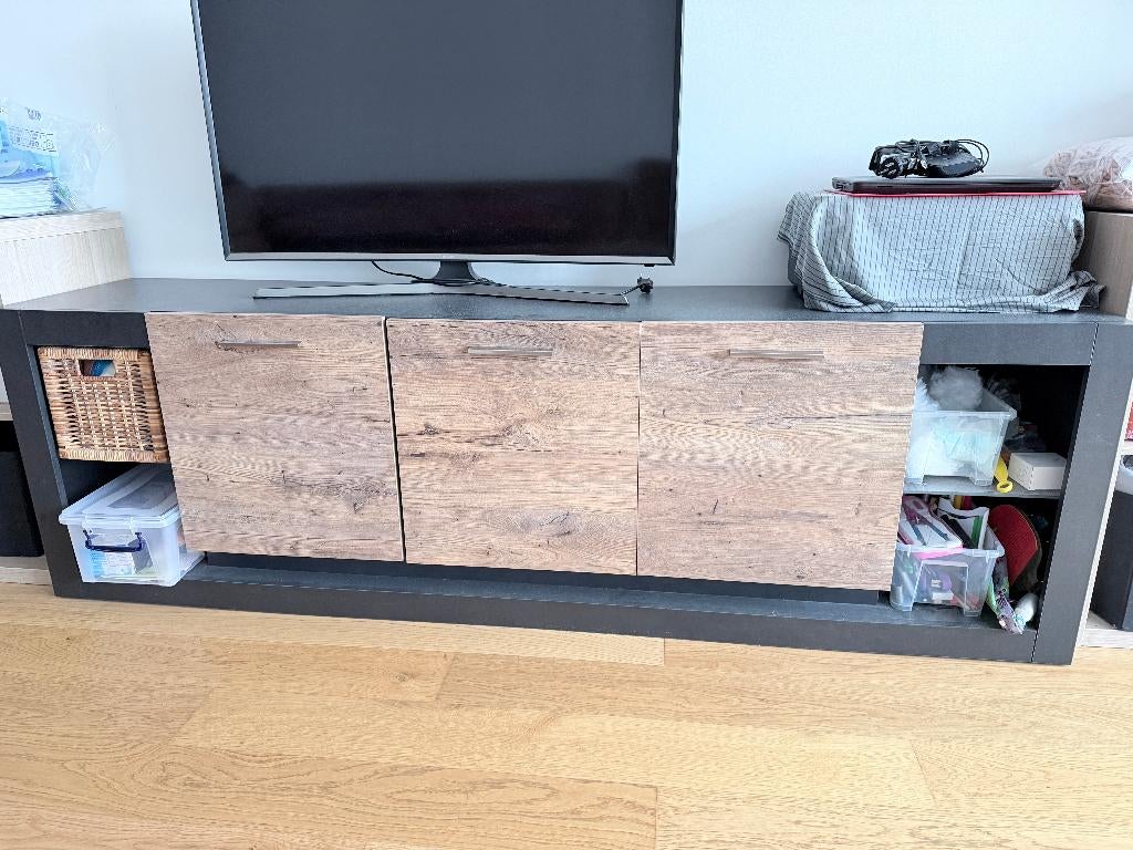 Meubles TV Lowboard Talence Imitation châtaigner / Gris, 25 à 50 cm, Moins de 100 cm, 150 à 200 cm, Enlèvement