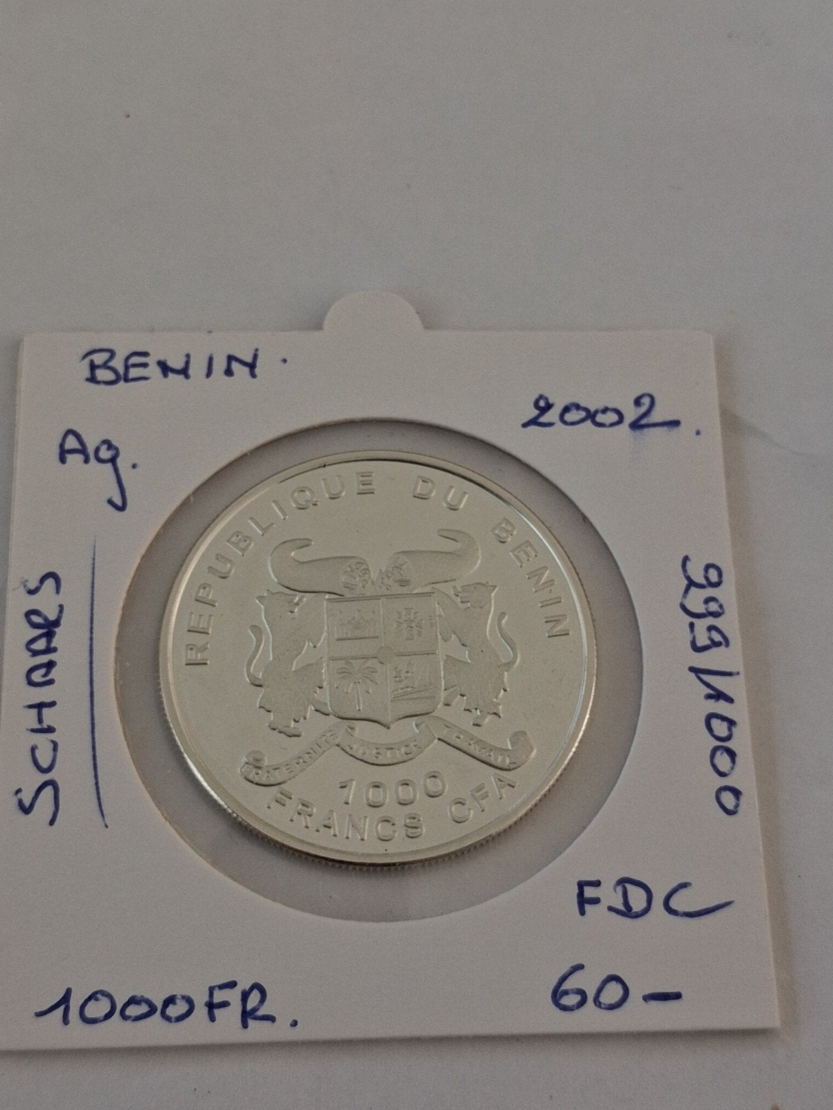 Bénin 1000 pour 2002 AG F.D.C SCARCE (999/1000), Enlèvement ou Envoi
