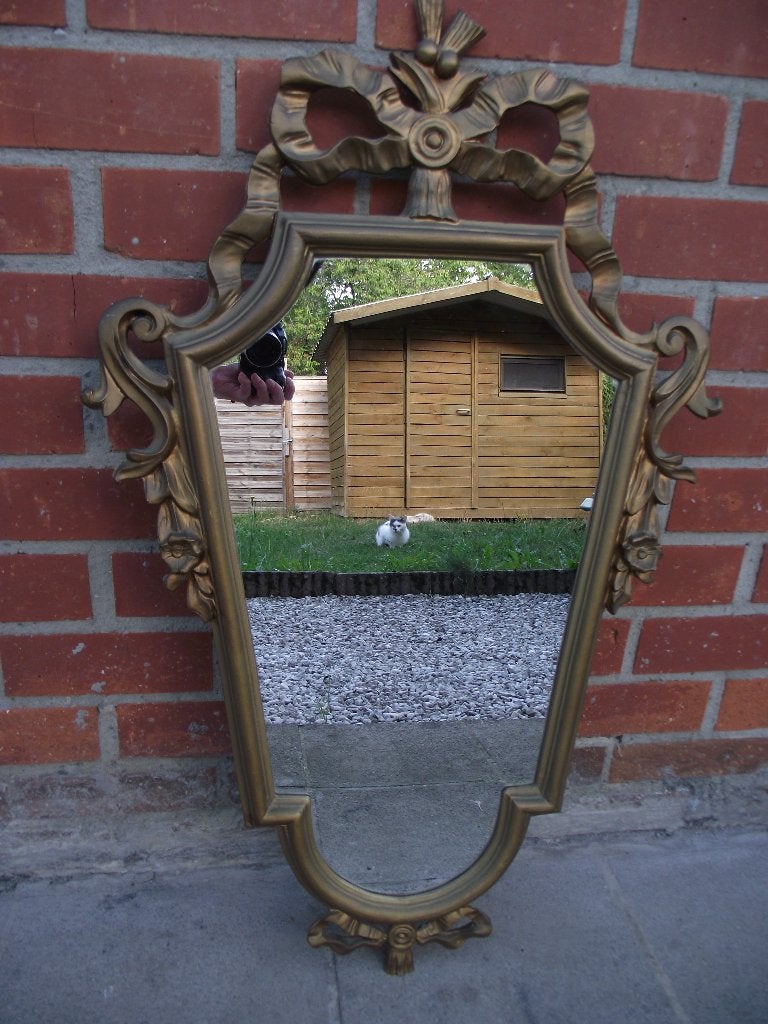 Oude spiegel met houten lambrisering, Huis en Inrichting, Woonaccessoires | Spiegels, Ophalen, Minder dan 50 cm, Gebruikt, Minder dan 100 cm
