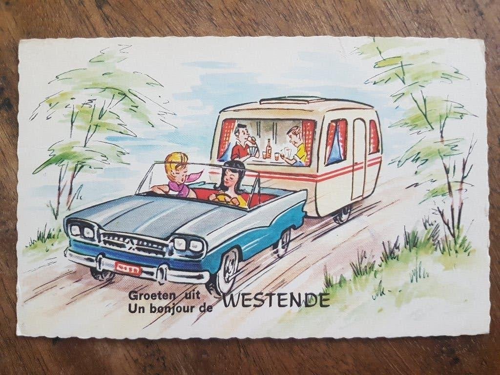 Postkaart Groeten uit Westende ( Caravan ), Ophalen of Verzenden, 1940 tot 1960, Gelopen, West-Vlaanderen