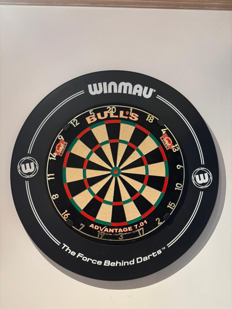 Dartsblok met beschermring en dartsmat, Sport en Fitness, Darts, Ophalen, Zo goed als nieuw