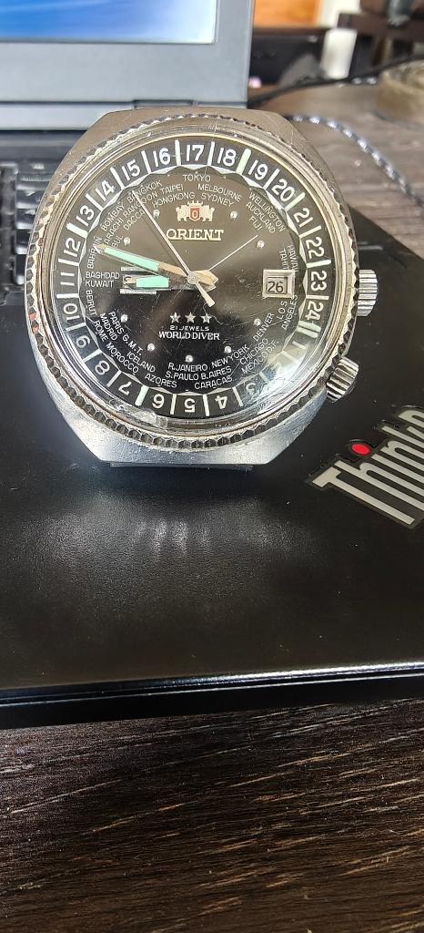 orient world diver, drie sterren, 21 jewels, model 904545W, Handtassen en Accessoires, Horloges | Heren, Gebruikt, Staal, Polshorloge