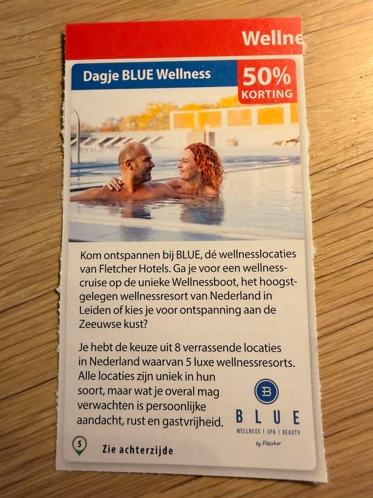 Kortingskaart voor dagje BLUE Wellness, Ophalen of Verzenden