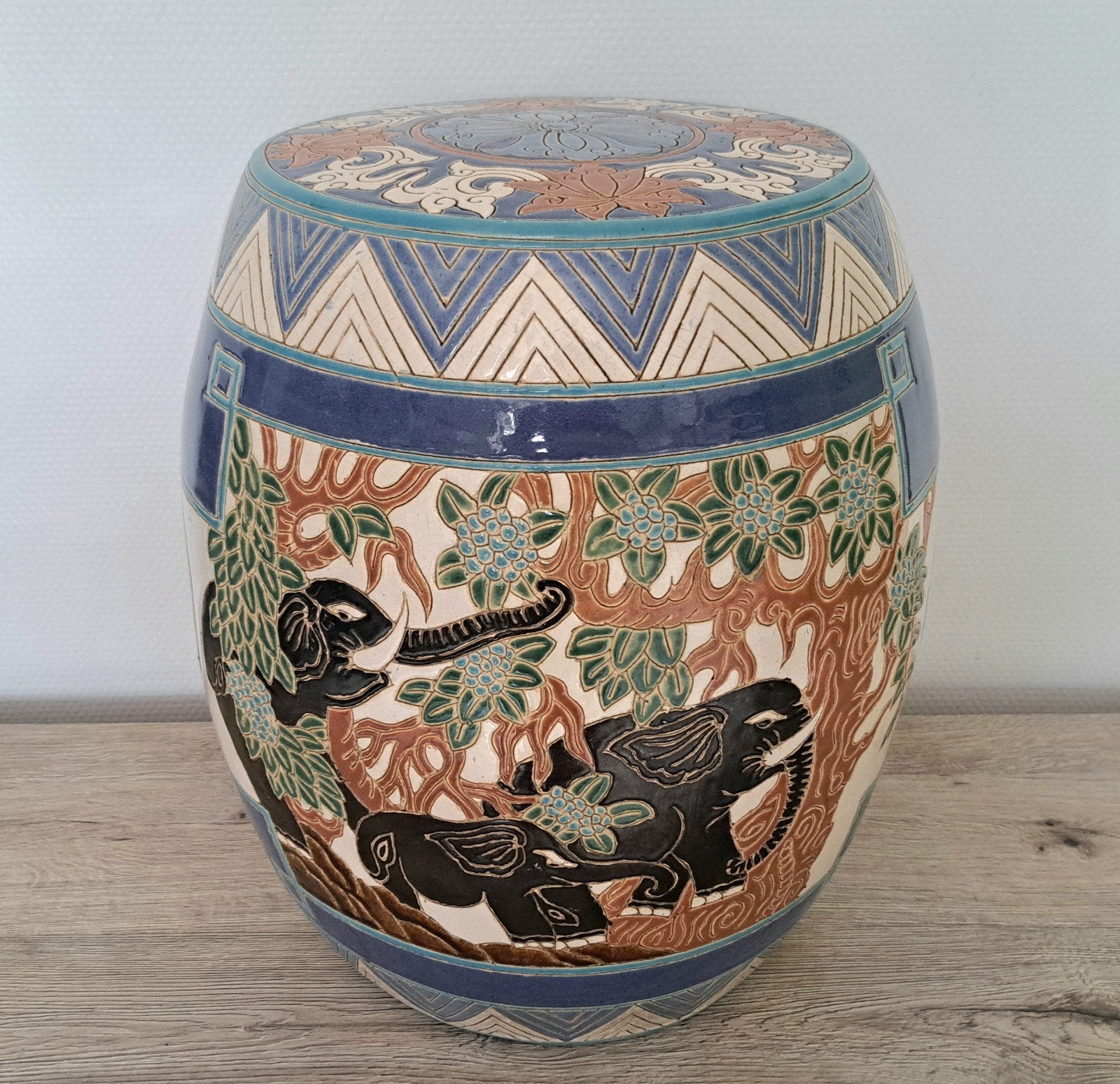 Vintage Chinese kruk geglazuurde keramische regentrommel, Ophalen of Verzenden, Reliëf