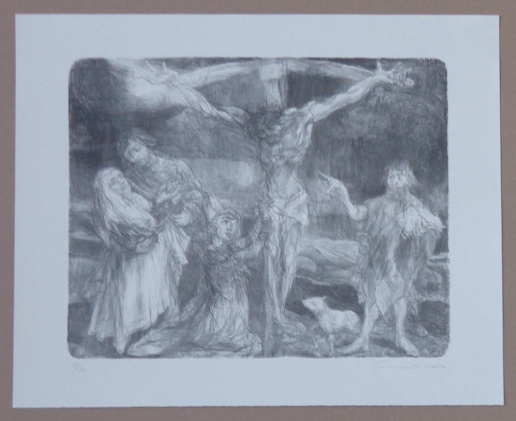 SAM DILLEMANS / DE KRUISIGING / ZW-W LITHO / 53x65cm / SIG, Antiek en Kunst, Ophalen of Verzenden