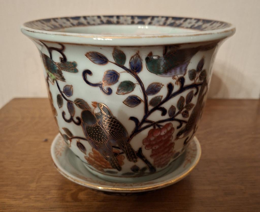 Chinese porseleinen bloempot met onderschotel, Ophalen of Verzenden