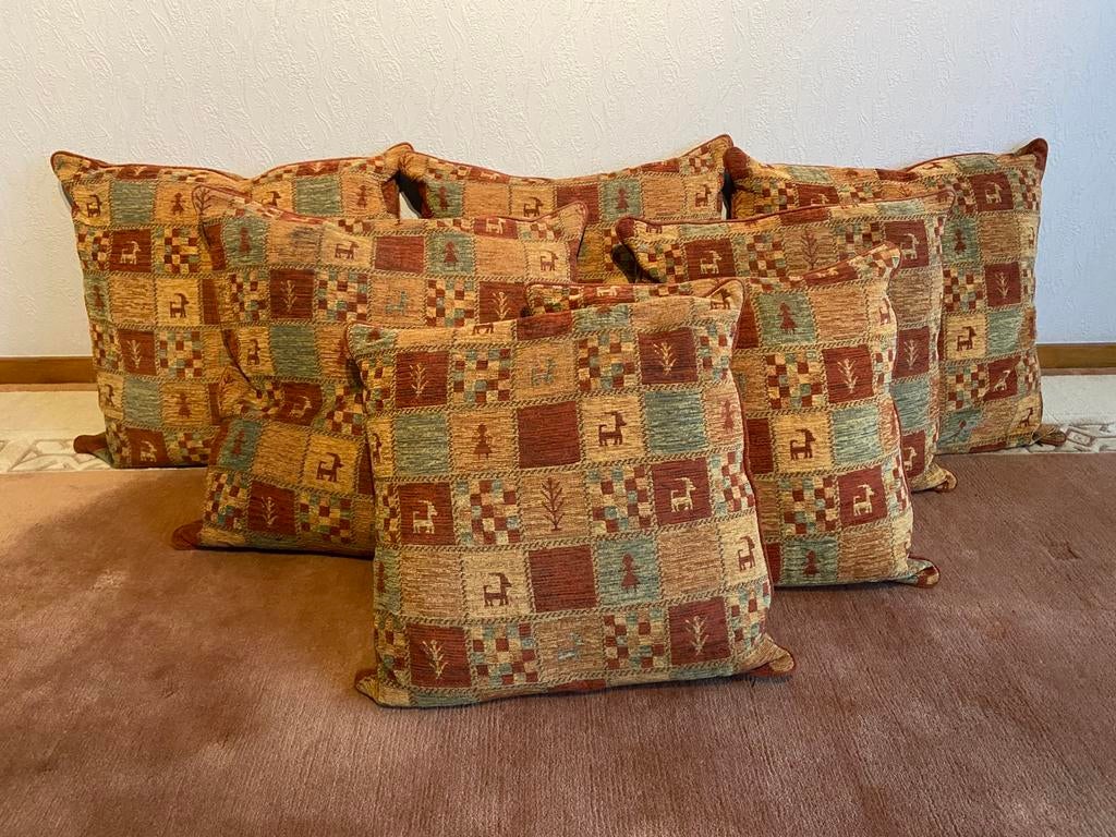 7 kussens met dubbelzijdig Kelim-design, Huis en Inrichting, Woonaccessoires | Kussens, Ophalen, Gebruikt