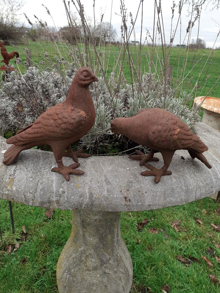 PAAR DUIVEN, DUIVEN IN ROESTGEPATINEERD GIETIJZER, Tuin en Terras, Ophalen of Verzenden, Nieuw, Overige materialen, Dierenbeeld