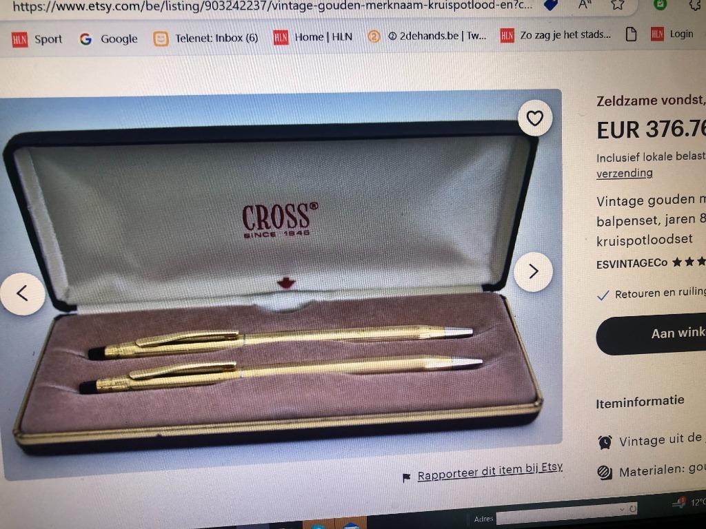 Stylo à croix et crayon vintage en métal doré, Ensemble de stylos, Cross, Avec boîte, Enlèvement