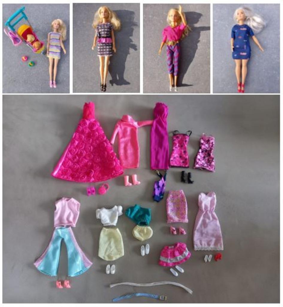 Lot: Barbie spullen (4 poppen + diverse kleedjes), Kinderen en Baby's, Ophalen, Zo goed als nieuw, Barbie