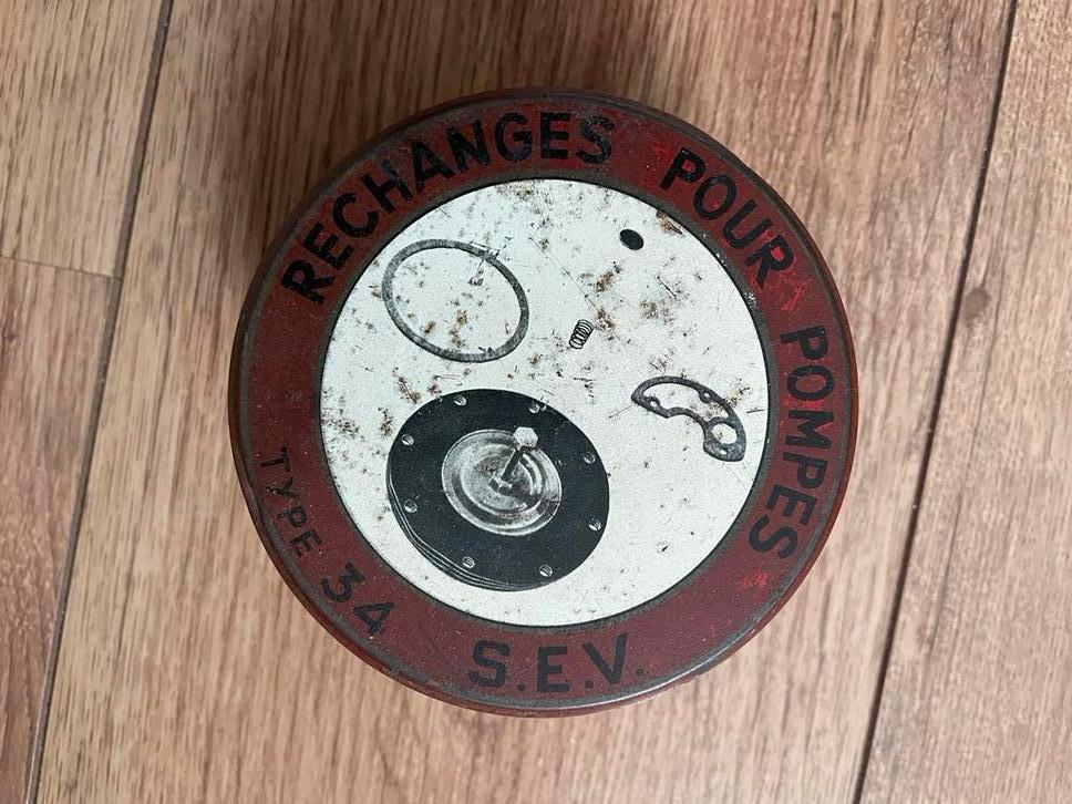 Vintage rond blikken doosje S.E.V. Recharges pour pompes, Antiek en Kunst, Ophalen of Verzenden