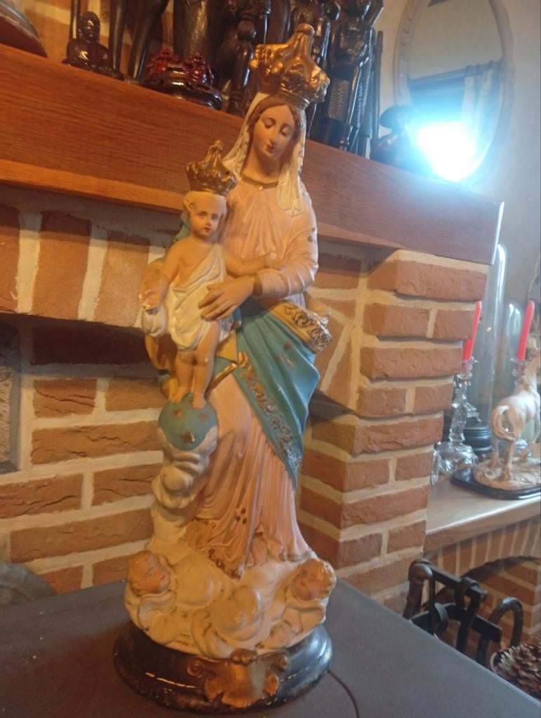 Mooi groot stenen Maria beeld met kindeke jezus, Enlèvement