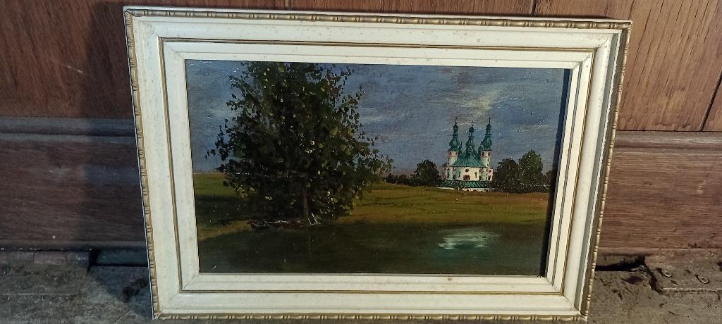Peinture huile sur bois,paysage église orthodoxe,30x20,n39, Enlèvement ou Envoi, Peinture à l'huile, Paysage, Toile