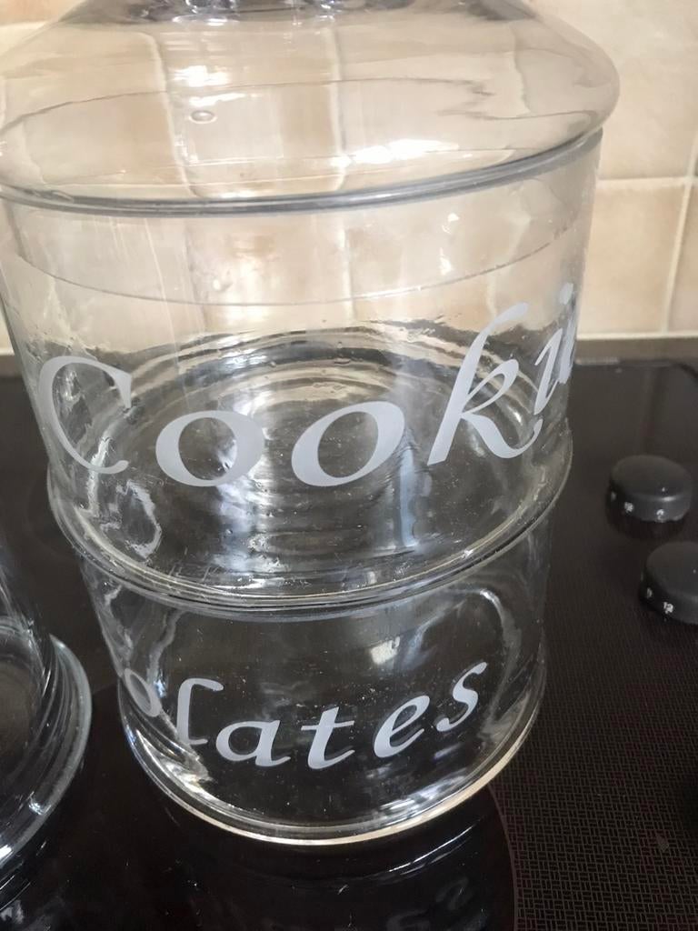 3 stuks Glazen snoep of koekjes potten, Huis en Inrichting, Ophalen of Verzenden, Zo goed als nieuw