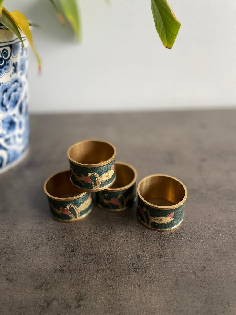 Vintage cloisonné servetringen uit China, Antiek en Kunst, Ophalen, Koper