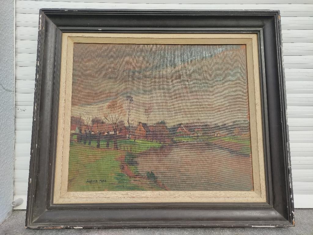 huile sur panneau paysage signe alphonse mora, Antiek en Kunst, Ophalen of Verzenden