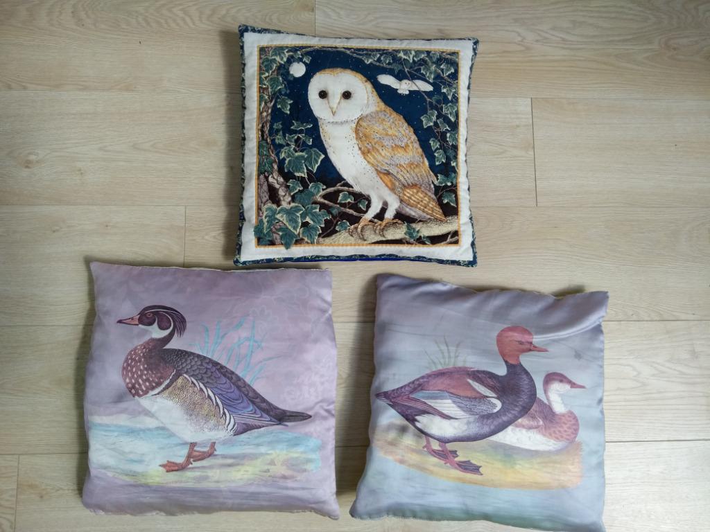 sier kussens - 3 stuks  met uil en siereenden, Ophalen
