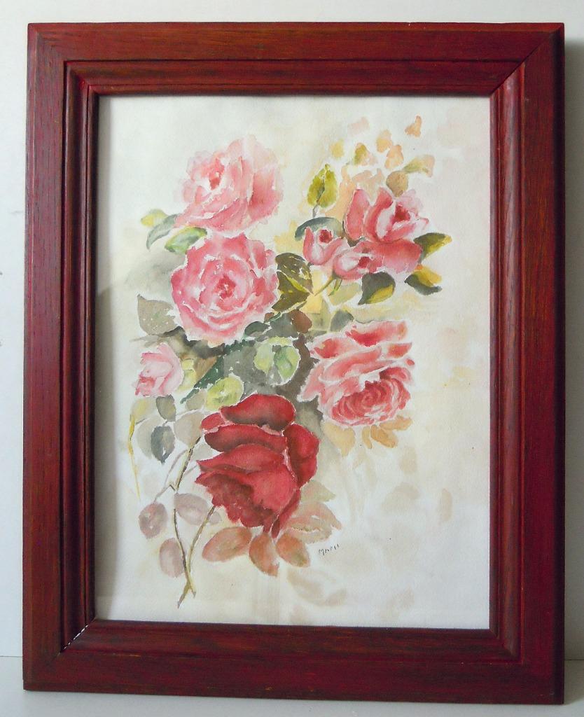 Aquarelle signée d'un bouquet de roses, Enlèvement ou Envoi