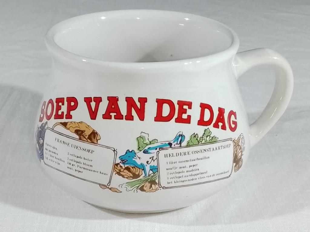 Soeptas - Soep Van De Dag - Franse Uiensoep & Heldere Ossens, Huis en Inrichting, Gebruikt, Keramiek, Overige typen, Ophalen of Verzenden