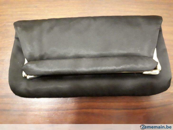 Pochette de soiree vintage années 30  satin noir, Ophalen of Verzenden, Gebruikt, Zwart