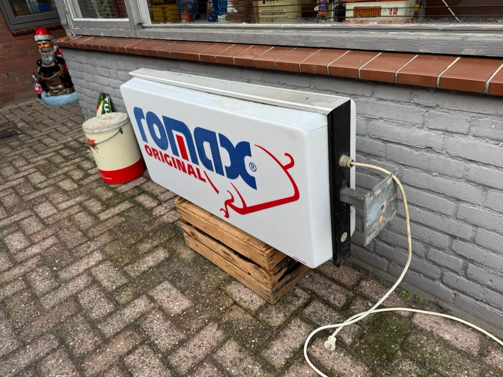 ROMAX uitlaten oude reclame lichtbak, Ophalen, Gebruikt, Lichtbak of (neon) lamp