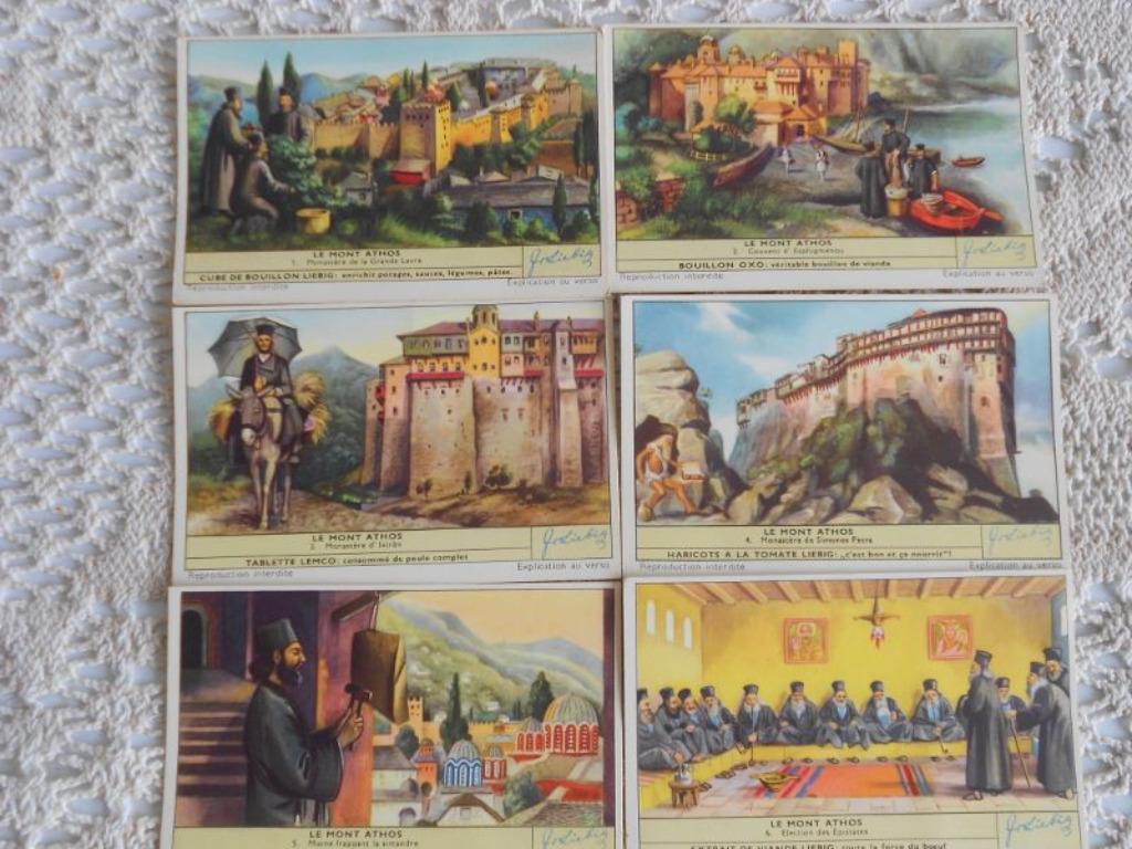 série de 6 chromos sur le Mont Athos, Enlèvement ou Envoi, Gravure, Étranger, Utilisé