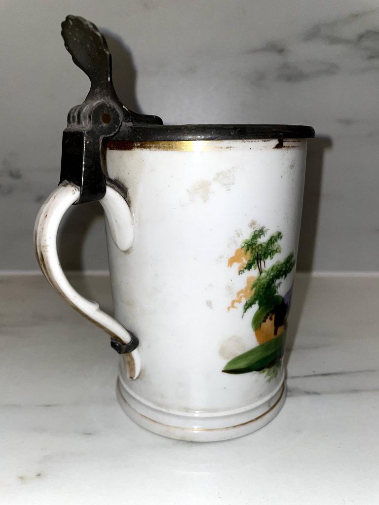 Biedermeier/Old Paris porseleinen mok met deksel, Antiek en Kunst, Ophalen of Verzenden