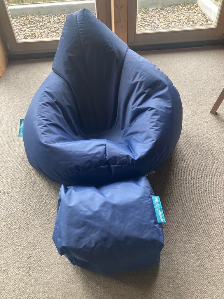 Big bertha original zitzak met voetsteun, Enlèvement, Comme neuf, Bleu, Pouf