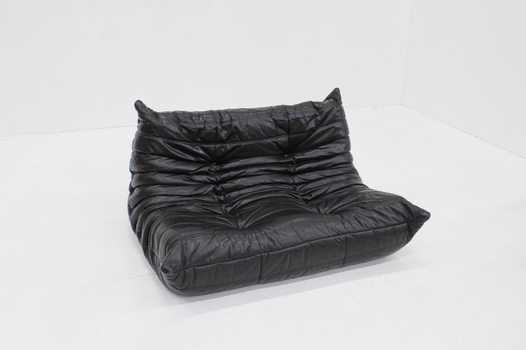 Vintage Togo Ligne Roset 2-zits sofa zwart leer, Ophalen