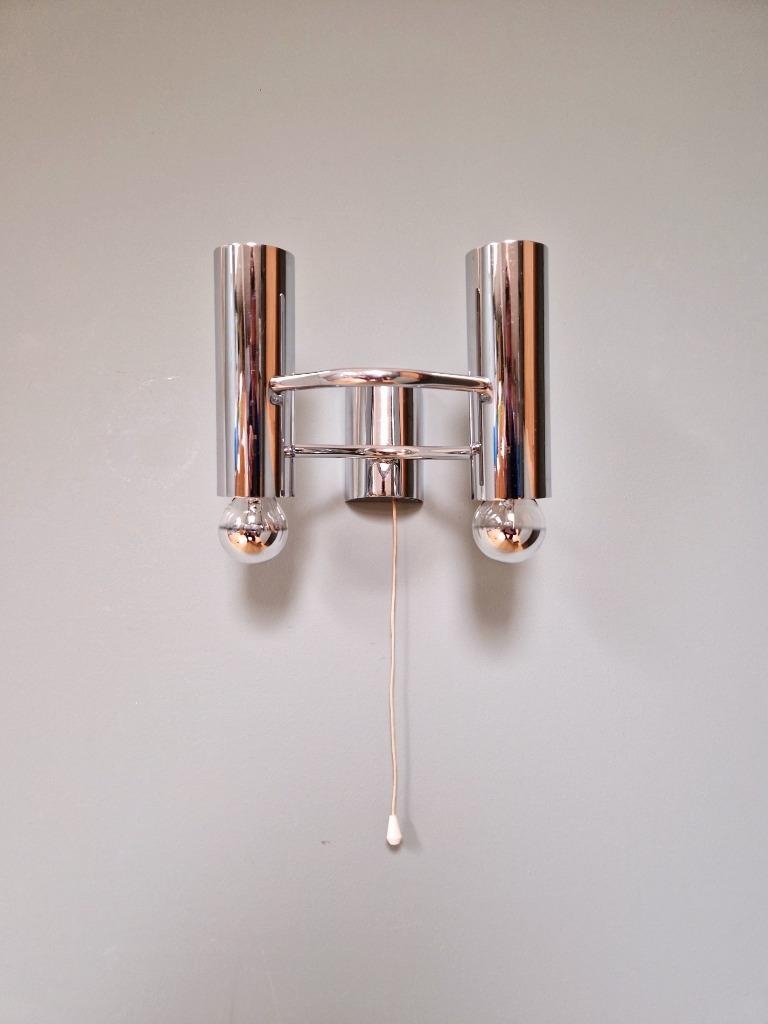 Dubbele wandlamp in verchroomd metaal, G. Sciolari, 1970, Ophalen of Verzenden