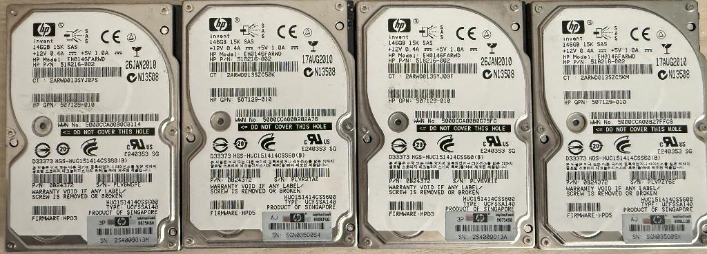4x HP SAS HDD 146GB 15K 518216-002 EH0146FARWD, Intern, Gebruikt, SAS, Server