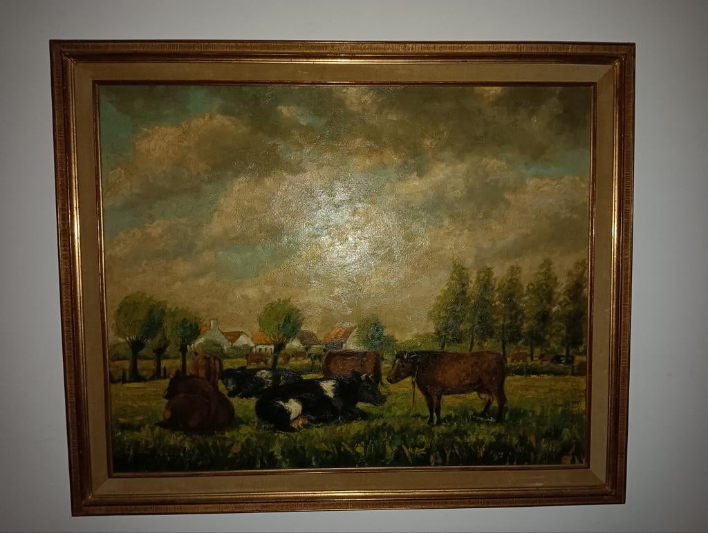 Koeien in de wei, Antiek en Kunst, Kunst | Schilderijen | Klassiek, Ophalen