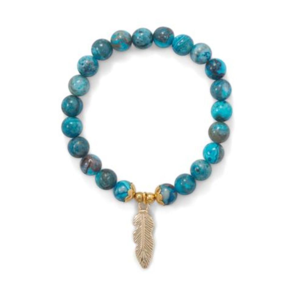 Bracelet extensible tendance avec agate et breloque plume, Enlèvement ou Envoi, Neuf