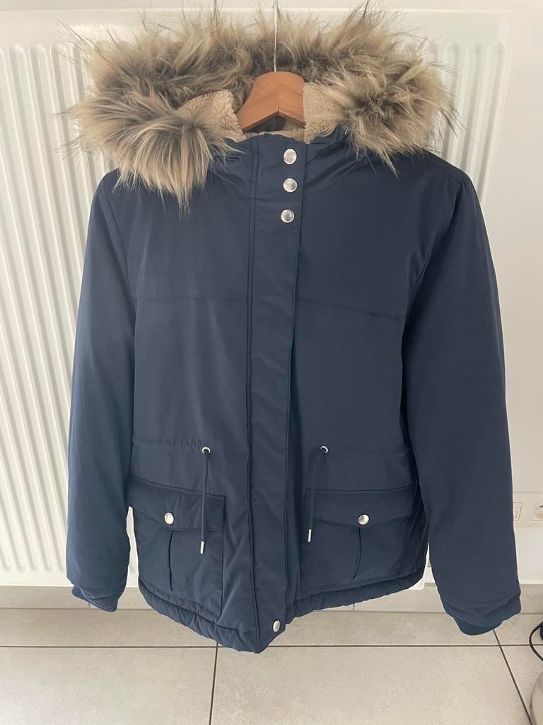 Warme donkerblauwe winterjas/teddy voering mt 164, Ophalen, Jas