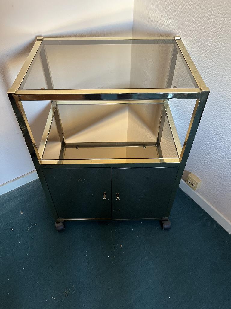 meuble tv en métal doré et vitré, 25 à 50 cm, Verre, Moins de 100 cm, Enlèvement