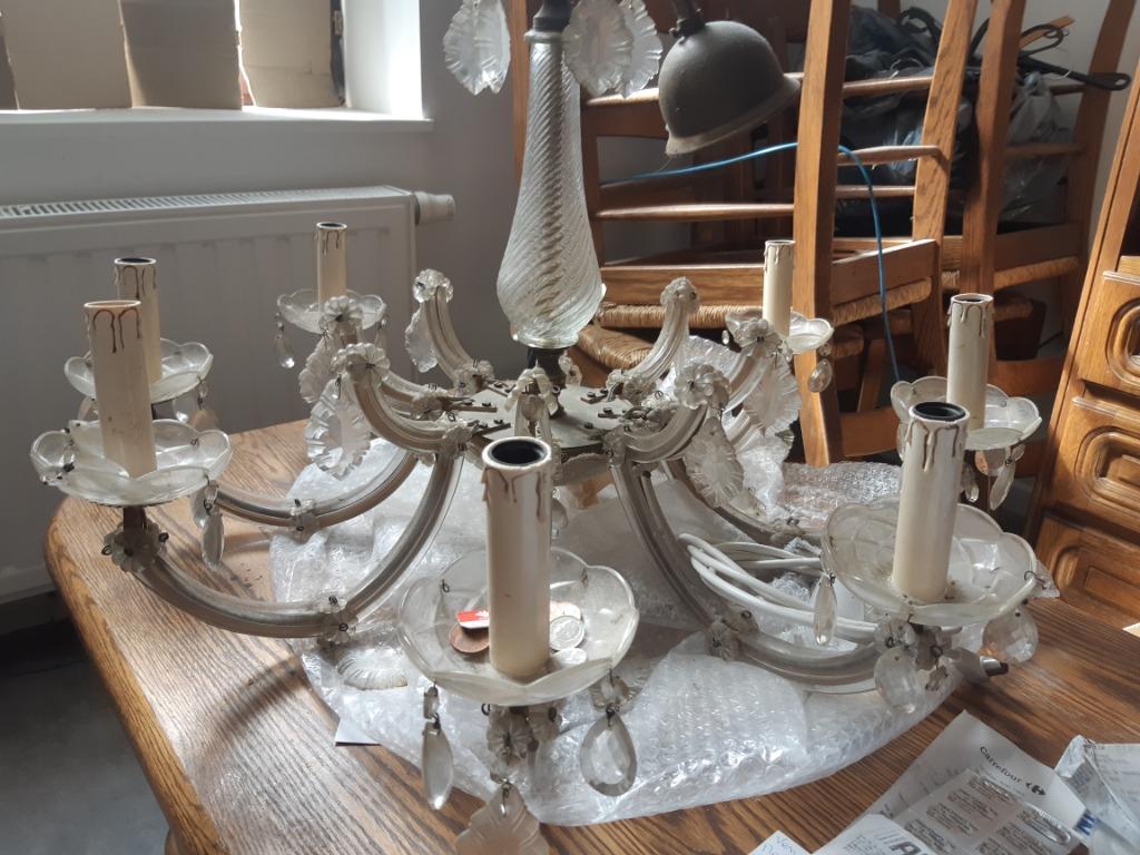 1 très beau grand lustre vintage en cristal, Enlèvement, Comme neuf