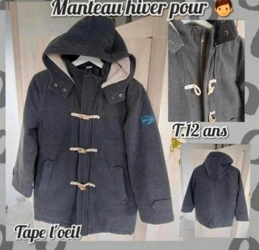 Manteau d'hiver 3/4 pour garçon-gris-Tape à l'œil-T.12 ans, Enfants & Bébés, Enlèvement ou Envoi, Utilisé, Manteau, Garçon
